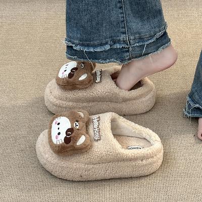 Женские зимние модные милые и игривые мультяшные универсальные хлопковые шлепанцы на толстой подошве для котят
