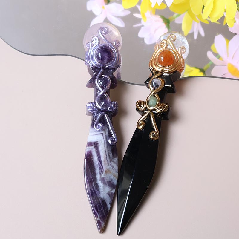 Knife Shaped Crystal Scepter, Magic Wand Combining Knife Shaped Crystal and Crystal Ball, Halloween Gift