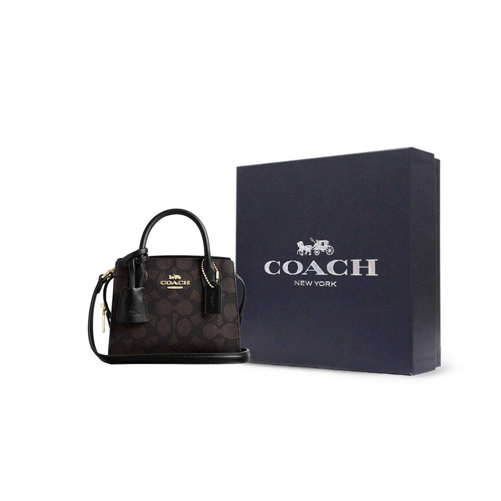 Coach Андреа 16 Застежка-молния Логотип Покрытие из канваса Мини-сумка на плечо через тело Женская сумка Орехово-черный CW304-IMXAQ