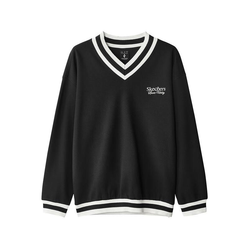 Skechers Спортивная серия Pullover В полоску V-образный вырез Буквы Длинный рукав Американский винтажный свитшот Мужской свитшот Черный L324M028-0018