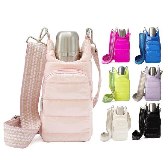 Сумка для бутылки с водой из хлопка с регулируемым ремешком, двумя карманами на молнии, водонепроницаемая, для улицы