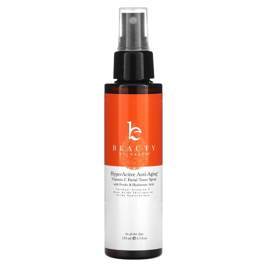 Beauty By Earth Hyperactive Anti-Aging, Vitamin C Facial Toner Spray, 4.5 Fl Oz (133 Ml)