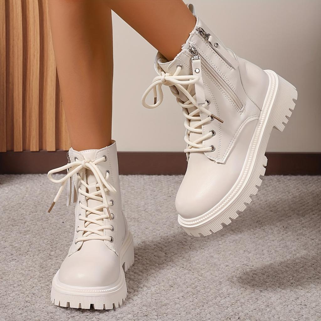 Women's Winter Fashion Ankle Boots - Cozy Plush Lined, Side Zipper, Round Toe, Non-Slip Sole, Casual Solid Color Booties