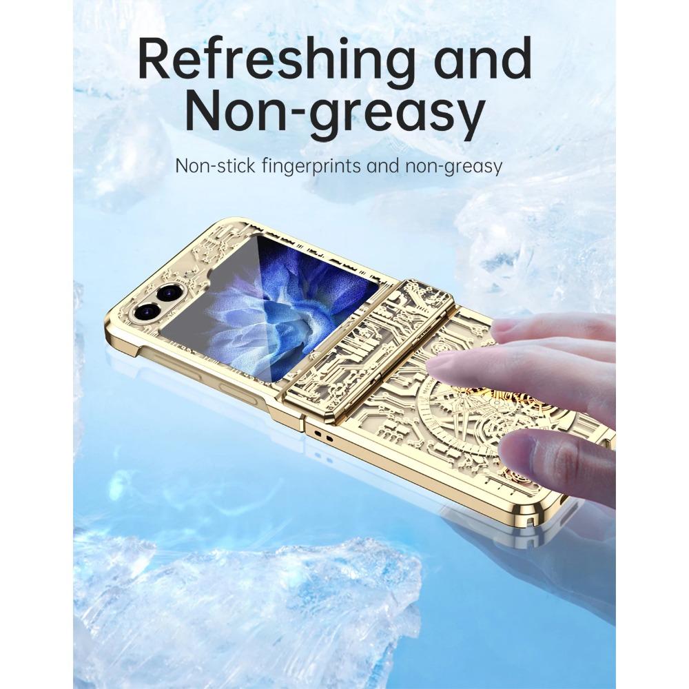 Роскошный прозрачный жесткий чехол для телефона с гальваническим покрытием с механическим рисунком для Samsung Galaxy Z Flip 6 5 4 3 с защитой шарниров