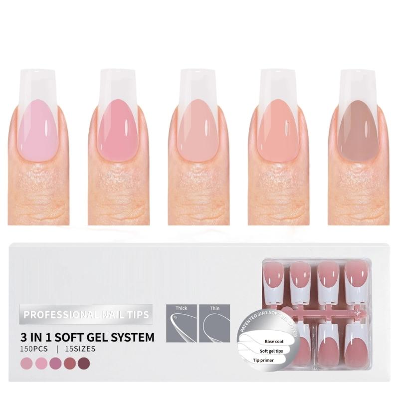 150 Pieces French Press On Nail Pre Applied Base Coat and Primer No Filing Needed for DIY Nail Art Salon Quality Nail