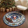Non-slip Sound Absorbing Area Rug Round 3D Christmas Rug, Vortex Optical Illusion Santa Snowman Staircase Floor Mat for Holiday Decor Depth