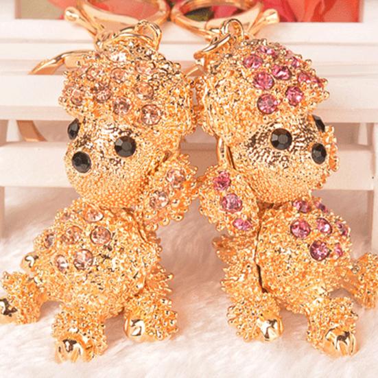 Симпатичные горный хрусталь пудель собака кулон брелок для ключей застежка сумка орнамент