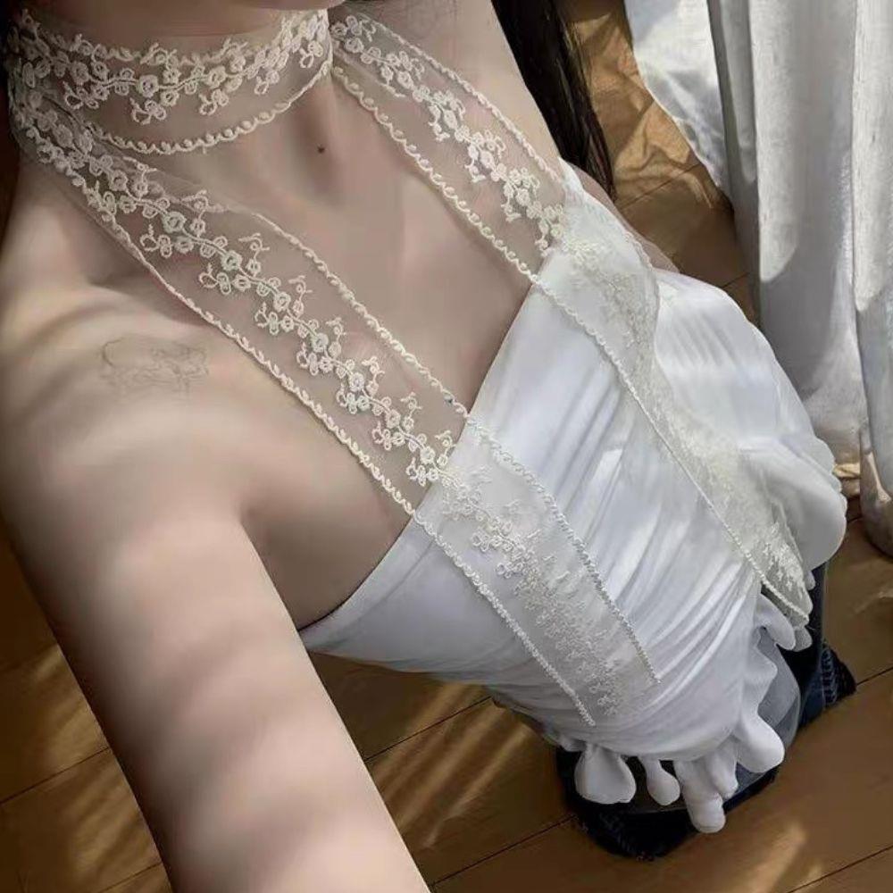 Элегантный кружевной шарф Y2k Белое кружевное ожерелье с цветком Романтические подарки на день рождения Девочкам Французская кружевная резинка для волос Многофункциональный шейный платок