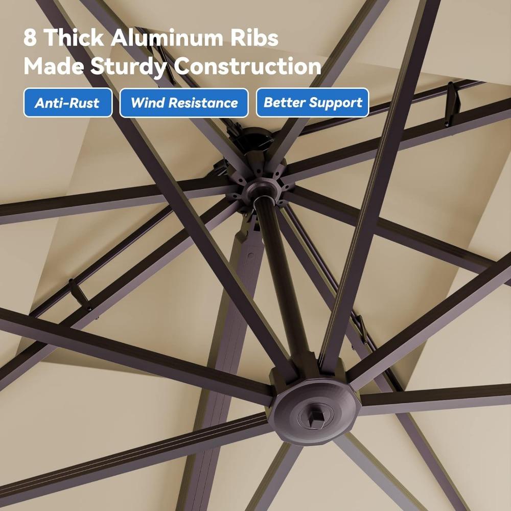 Консольные уличные зонтики для патио 10x13FT, большой прямоугольный зонт с двойным верхом, сверхмощный уличный зонтик от солнца на 360°