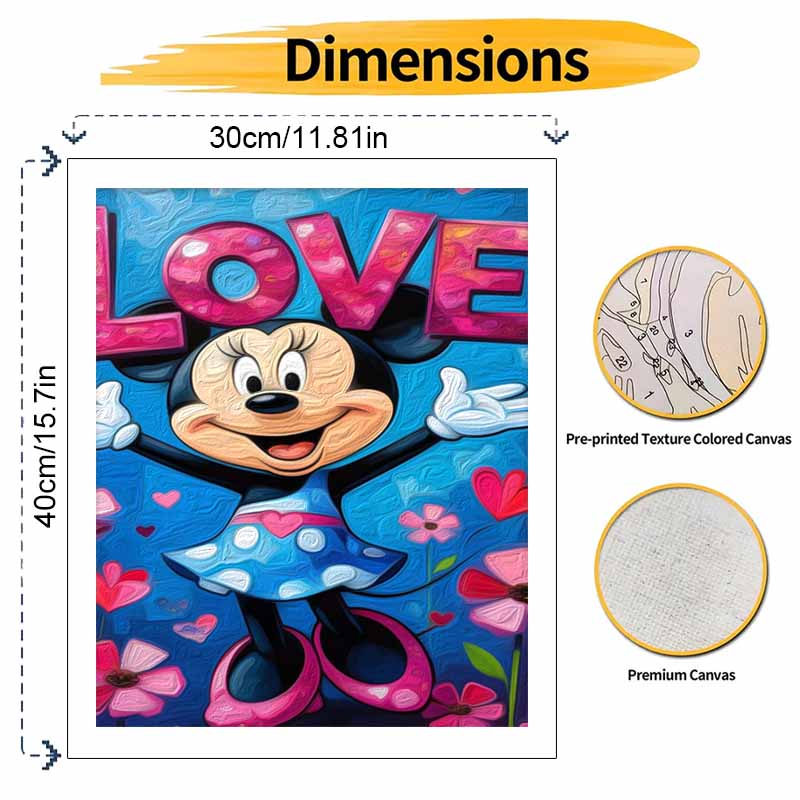 Disney Minnie Mouse Love hearts flowers oil painting handmade painting kit diy home room decoration gift