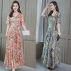 Korean Style Floral Midi Dress for Women - Plus Size, Half-Sleeve, Slimming Mid-Length Skirt for Middle-Aged and Elderly.