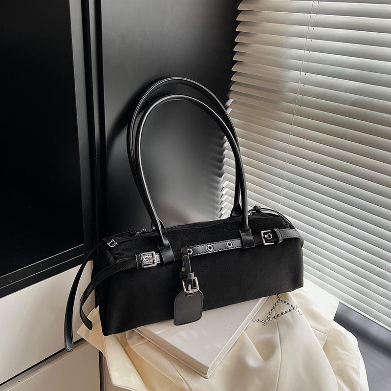 Винтажная нишевая замшевая сумка-боулинг, женская новая повседневная сумка подмышку, популярная сумка через плечо