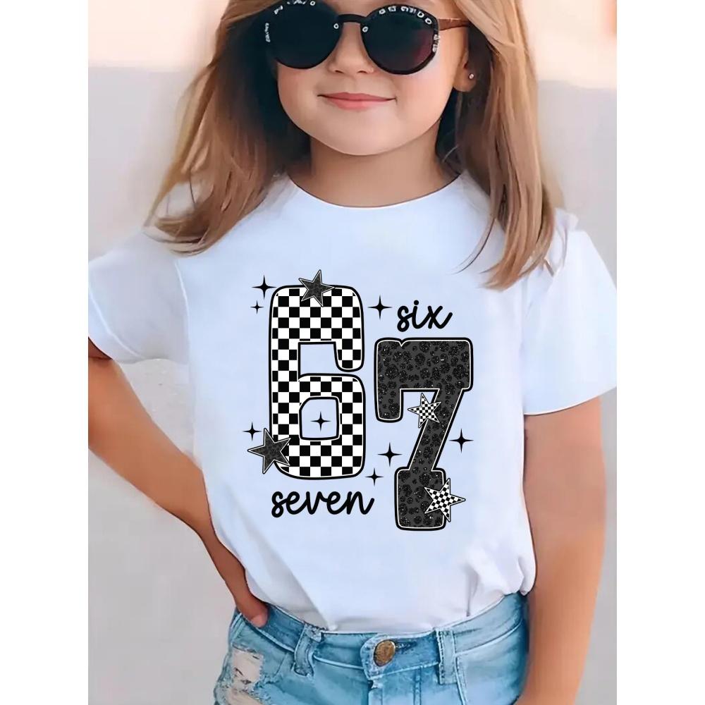 Детская футболка с принтом 6 7 лет, с коротким рукавом, круглым вырезом, повседневный топ, футболки, летняя, удобная, модная одежда для девочек и мальчиков