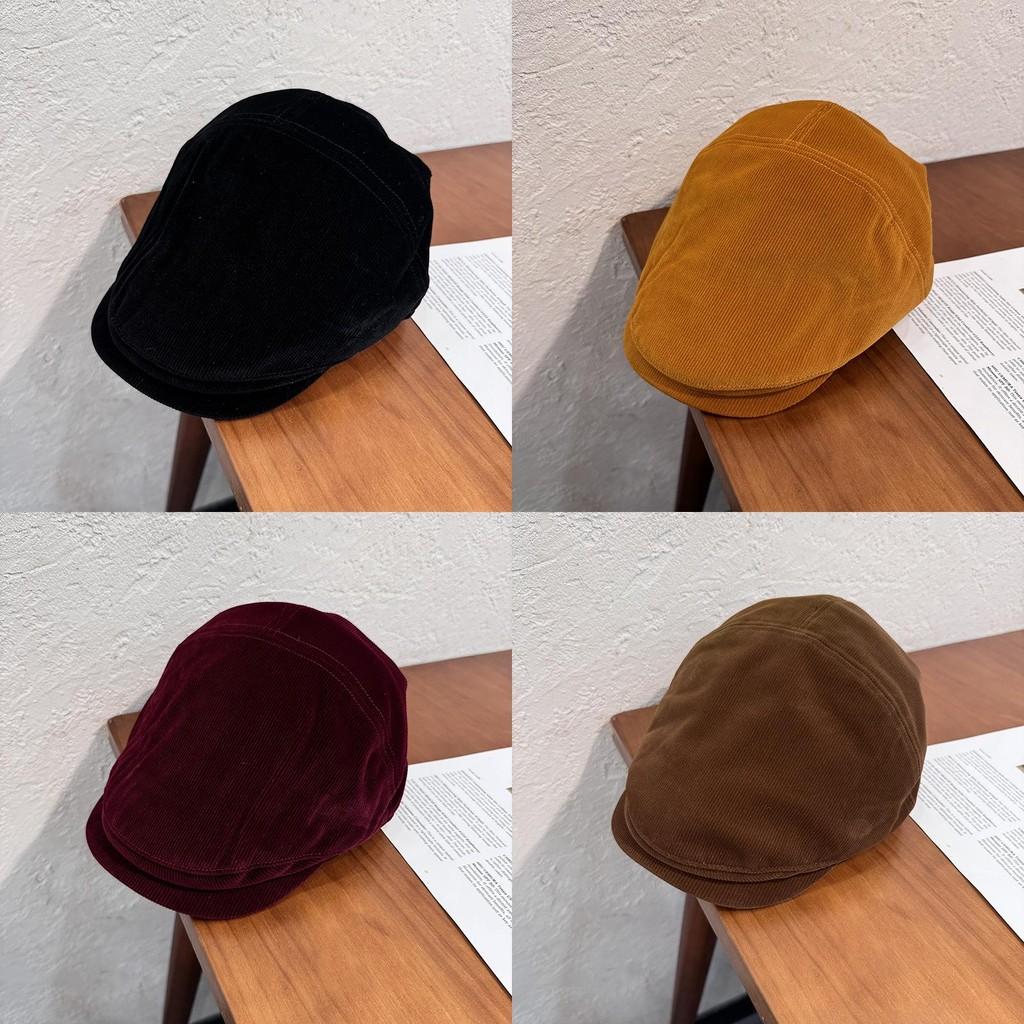 Corduroy Classic Solid Color Beret Cap With Warmth Sunshade For Gift Winter