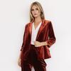 Women's Velvet Blazer Ruched 3/4 Sleeve Lapel Open Front Cardigan Ladies Office Business Coat Short Suit Jacket
