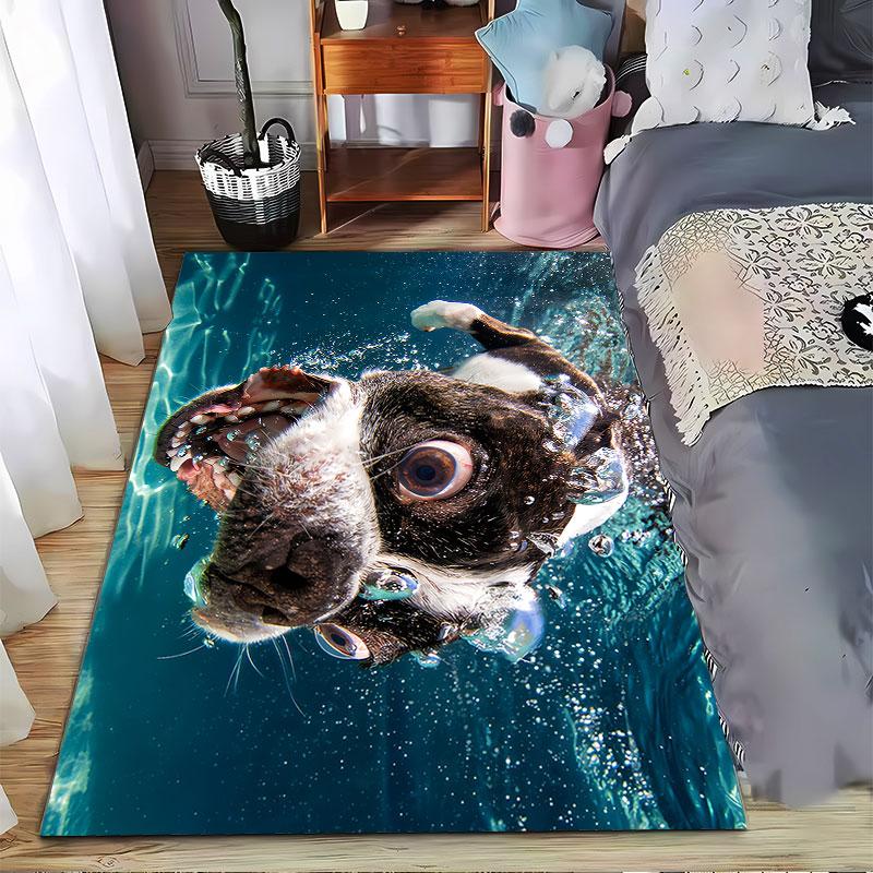 Playful Underwater Dog suitable as a non-slip mat for the living room or bedroom sofa