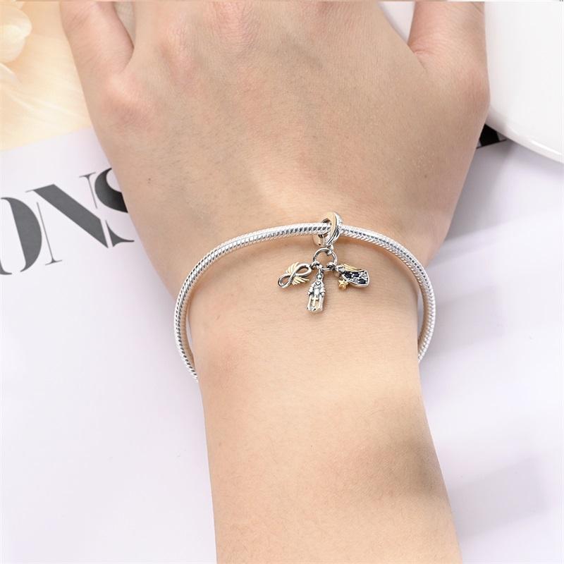 925 Silver Virgin Mary Deep Blue Golden Goddess Beautiful Blessing Charms Beads 3mm DIY Fine Jewelry Making