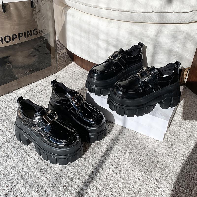 Мода Весна Лето Обувь British Walker Женская Лакированная Кожа Обувь на Платформе Высокая Платформа Массивный Каблук Туфли-Лодочки 9 см zapatos de mujer