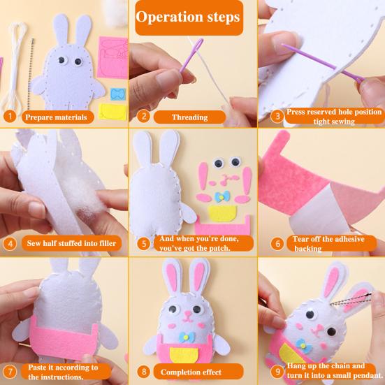 6 шт./компл. детский швейный набор с нитками, иглой, хлопковым наполнителем, цепочкой из бисера, пластиковыми глазами, плюшевая игрушка ручной работы, набор для шитья чучел животных