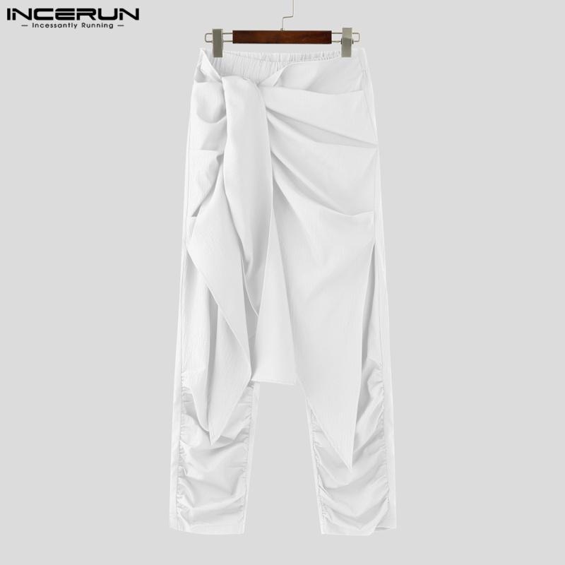 INCERUN Мужские повседневные длинные шаровары с высокой эластичной талией и оборками