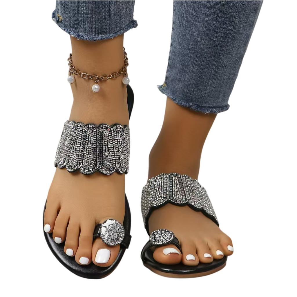 Летние женские шлепанцы с rhinestone на пальцы ног