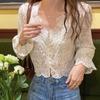 French Shirt Women's Spring New V-neck Temperament Lace Jacquard Top Western-style Base Shirt