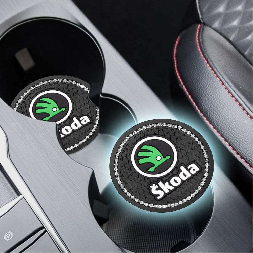 HLLQ9 Car Diamond Coaster Non-Slip Pad Drink Mat Interior Accessory For Skoda S Skoda VII Fabia Kamiq Karoq Octavia A5 A7 Rapid Scala
