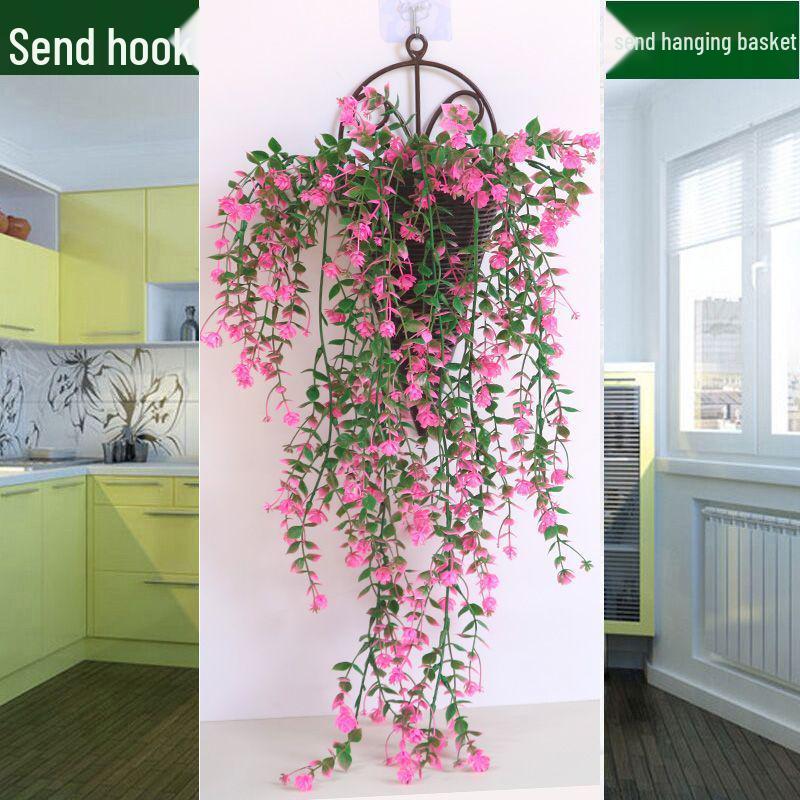 Artificial Rose Vine Wall Hanging Basket for Indoor Decoration