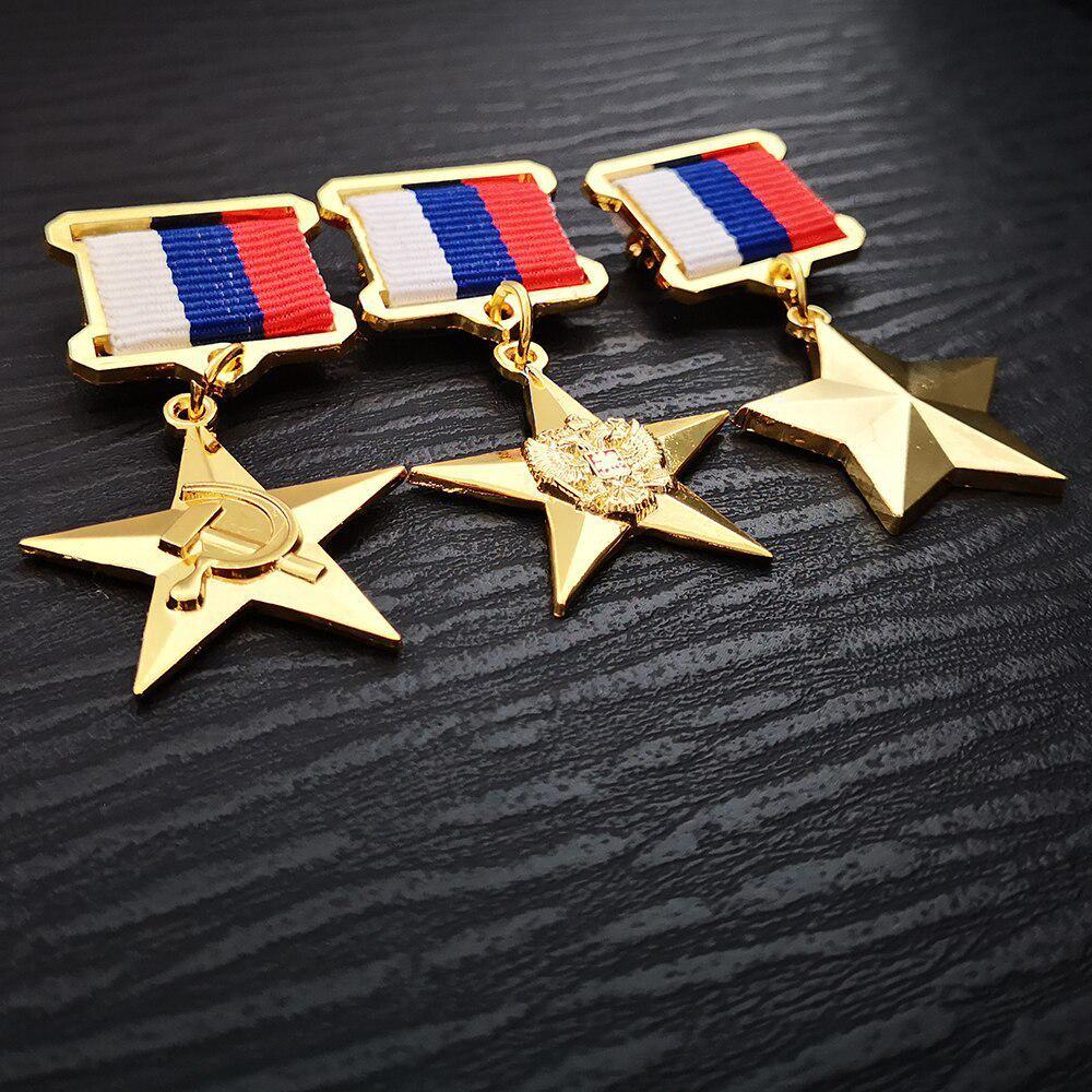 Копия Россия Двуглавый орел Значок Лацканные булавки Металлическая Медаль Сувенирная коллекция Пятиконечная звезда Герой Труда Орден Героев AVE