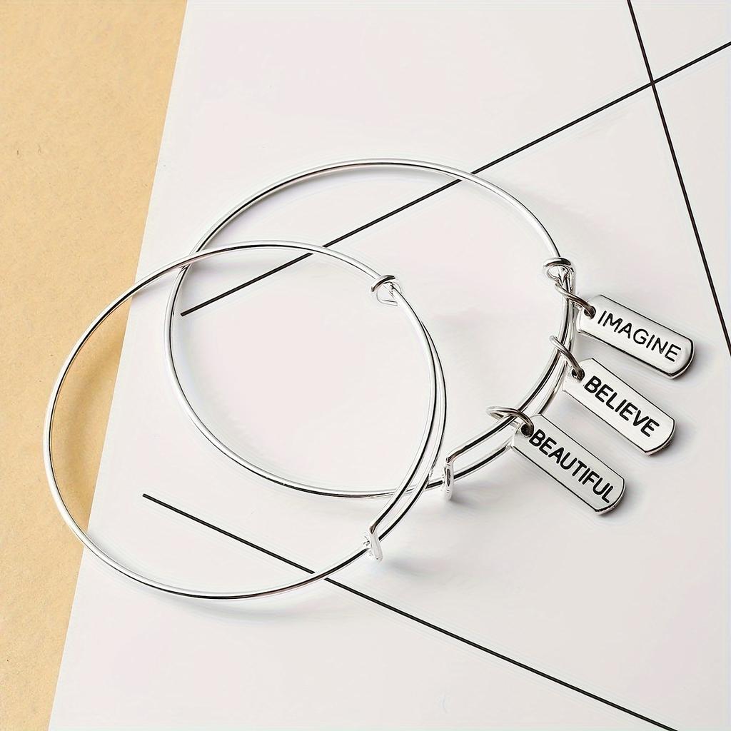 40pcs Engraved Motivational Word Charms - Silvery Zinc Alloy Pendants for DIY Jewelry, Necklaces, Bracelets & Keychainsing