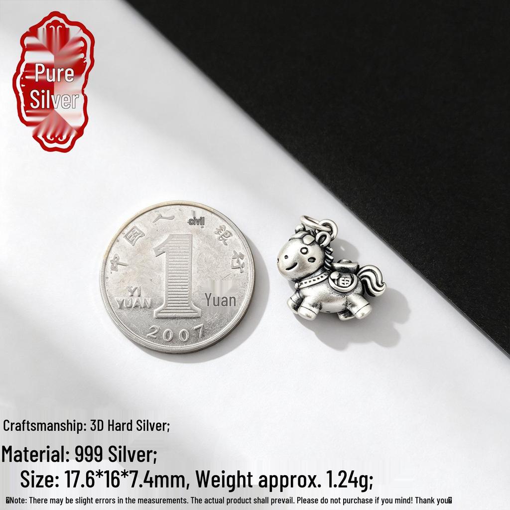 Подвеска-шарм из стерлингового серебра со знаком зодиака Лошадь для DIY плетения браслетов - Маленькое серебряное украшение-лошадка в китайском стиле.