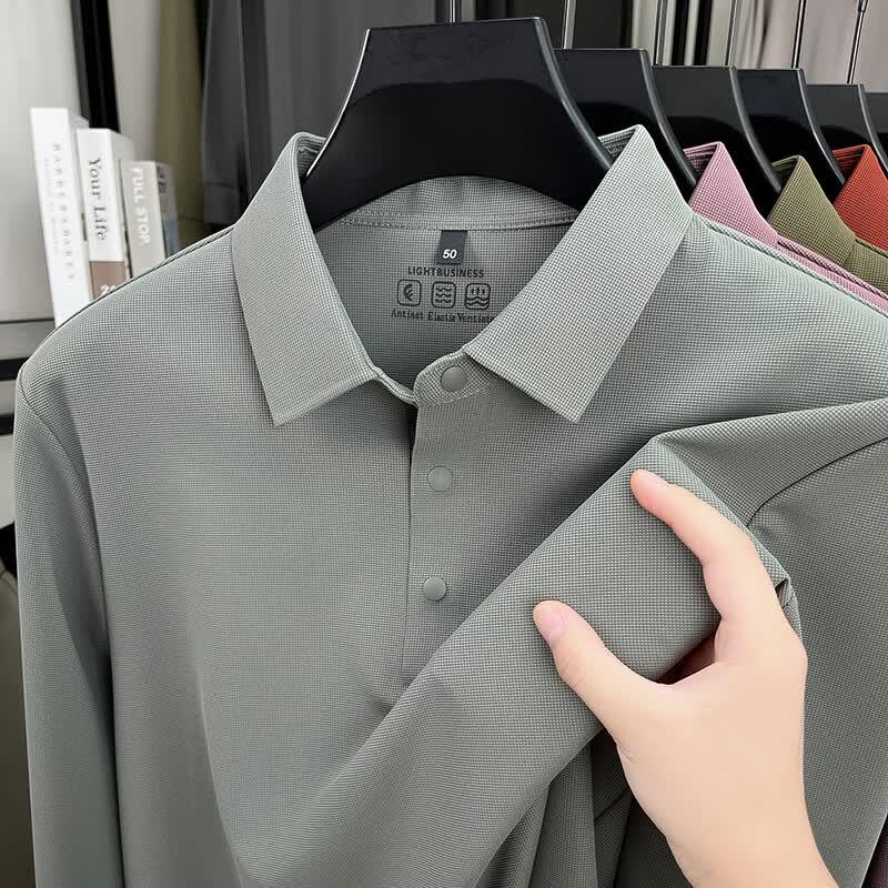 Shanshan Мужская рубашка-поло в стиле business casual с длинным рукавом