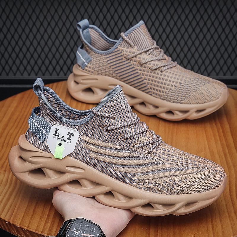 Large Men's Shoes Summer Breathable Flying Weave Sports Casual Shoes Thick Sole Blade Mesh Fashion Coconut Running Shoes