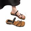 Fashion versatile Internet celebrity retro sense square head word with slope heel sandals women summer Maillard two wear sandals