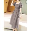 Серый Нежный Стиль Лето Новое Маленькое Кофейное Перерыв Французский Ретро Квадратный Вырез Slim Fit Платье