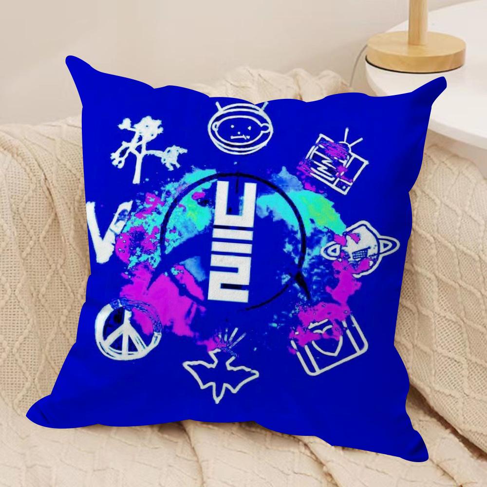 Rock Band UU2 Cushion Cover Silky Short Plush DoubleSided Printed Pillow Case for Sofa All Seasons Home Decor Gift