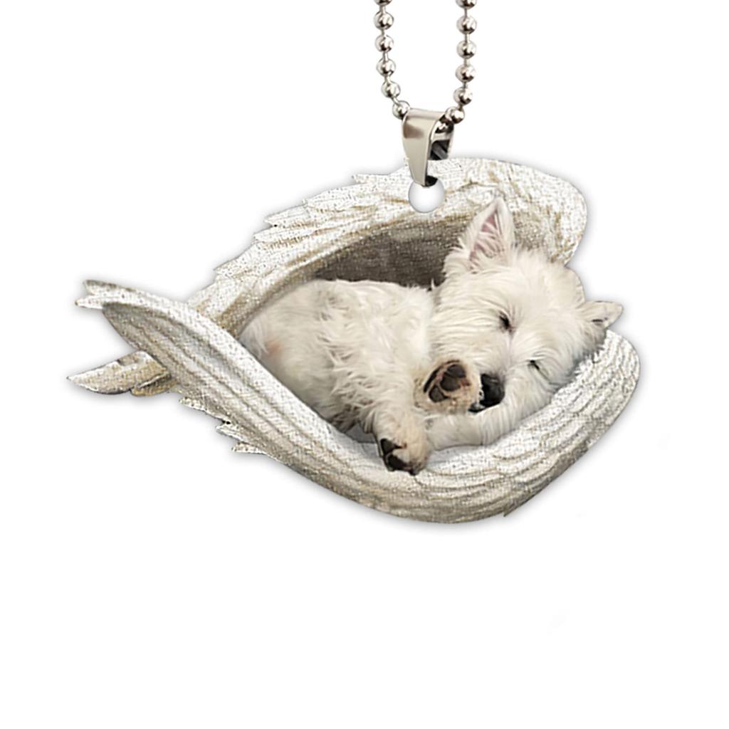 Талатака Белый Вест Хайленд Терьер Спящий Ангел Крылья Вести Мемориал 2D Плоский Автомобиль Зеркало Заднего Вида Аксессуар Рождественская Елка