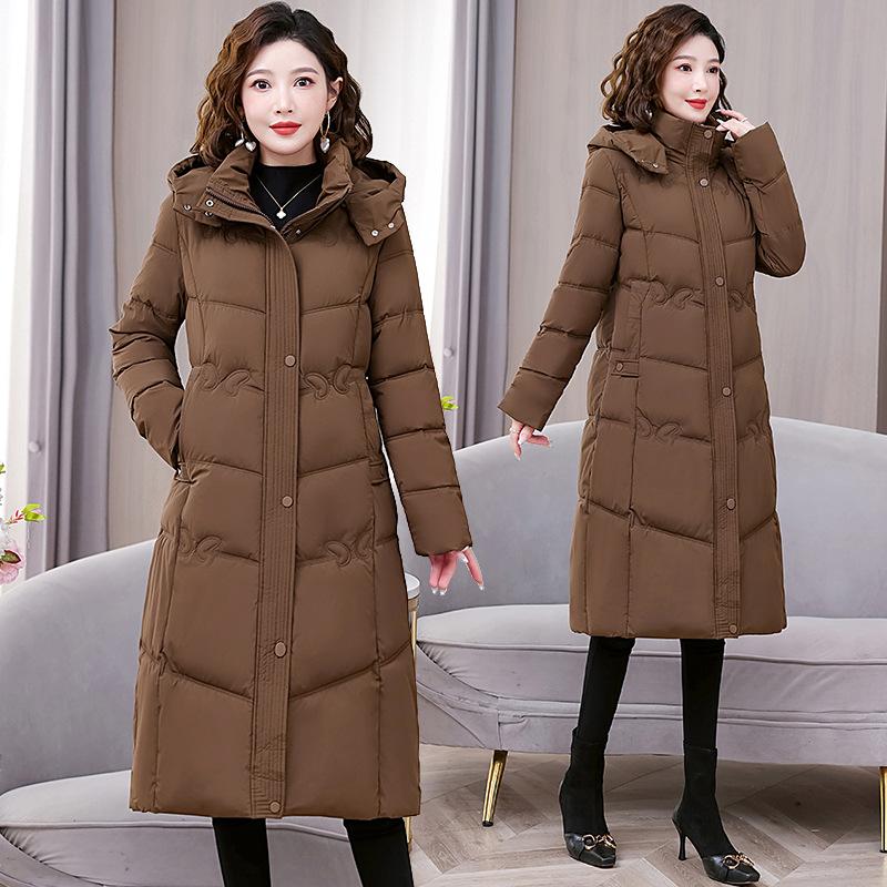 Одежда из хлопка среднего возраста, женская, средней и длинной длины, облегающая, утолщенная, модная корейская версия теплого и тонкого зимнего пальто