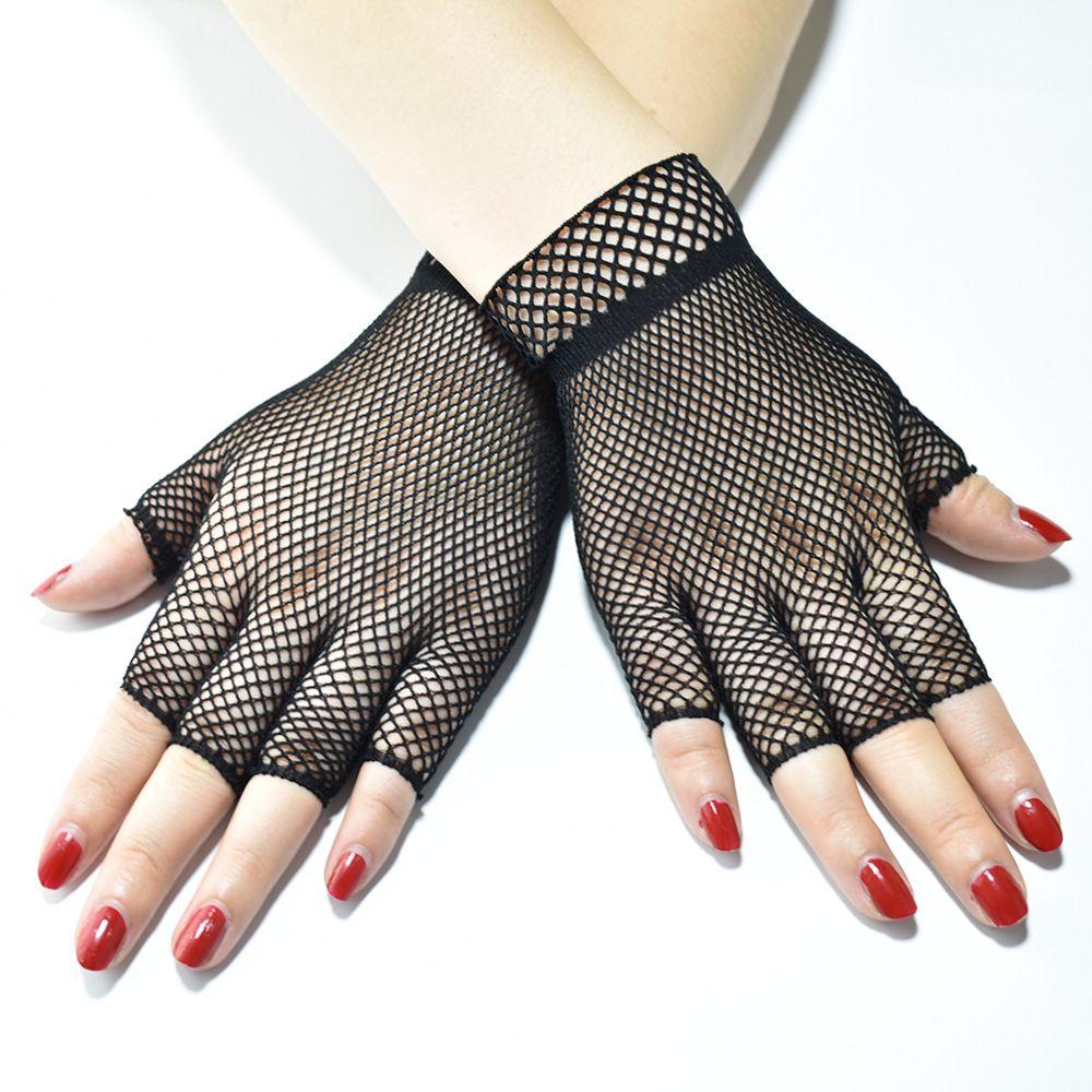 Women Men Fishing Net Stretch Half-finger Gloves Lace Mittens Short Gloves Mesh Fishnet Gloves