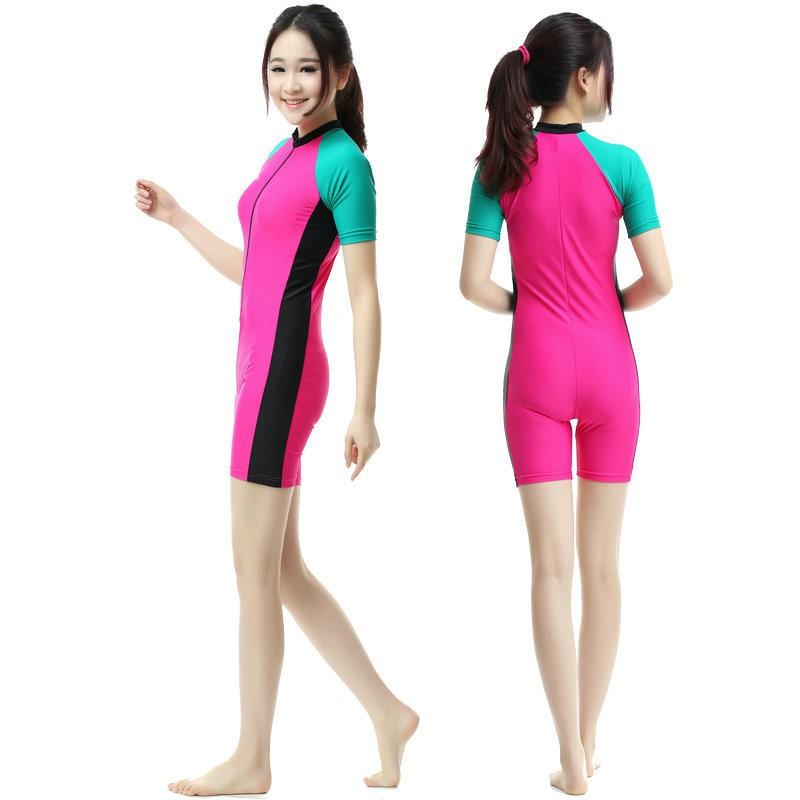 Womens Full-Body Snorkeling Suit With Built-in Bra Padding UV Protection Short Sleeve Swimwear Water Sports Diving
