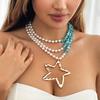 Винтажное этническое красочное бирюзовое ожерелье с подвеской в ​​виде больших звезд для женщин, многослойное ожерелье с искусственным жемчугом, ожерелье из бисера, ювелирные аксессуары