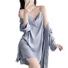 Пижама женская весна и осень тонкий отрезок ледяного шелка халат с длинными рукавами сексуальный V-образный вырез ночная рубашка комплект