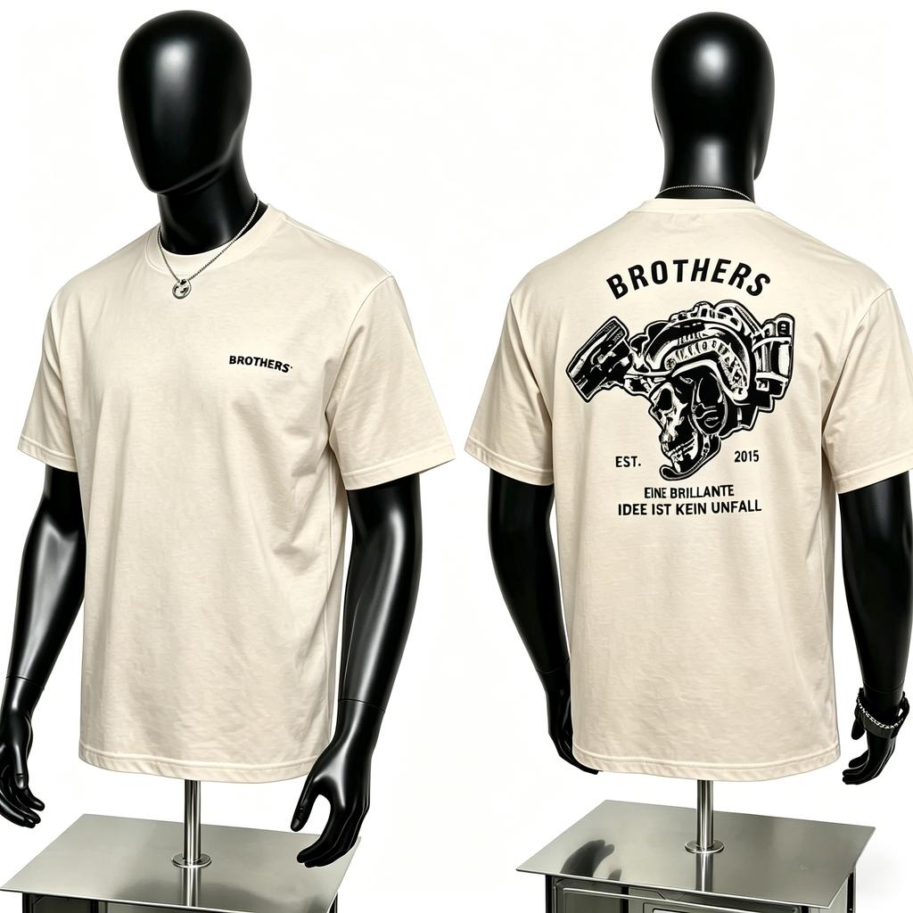 Retro Mechanic Skull Graphic Cotton Tee Brothers Print T Shirt Hardcore Workwear Streetwear Casual Top