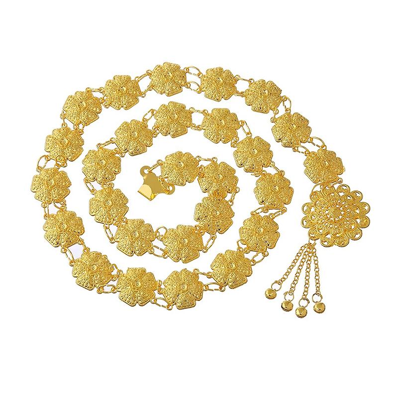 Ретро этнический стиль колокольчик цветок простая одинарная круглая цепочка на талию женские цепочки для тела цепи для танца живота декоративный металлический пояс