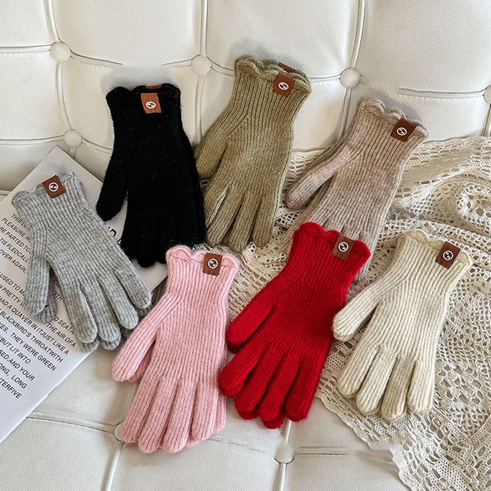 Lace Cashmere Open Finger Warm Gloves  Electric Bike Gloves  Autumn and Winter