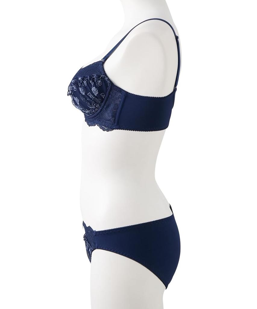 Inner Small Floral Embroidered Lace High Side Bra and Shorts [Nissen] Women's Set, Set, Navy, G85/LL
