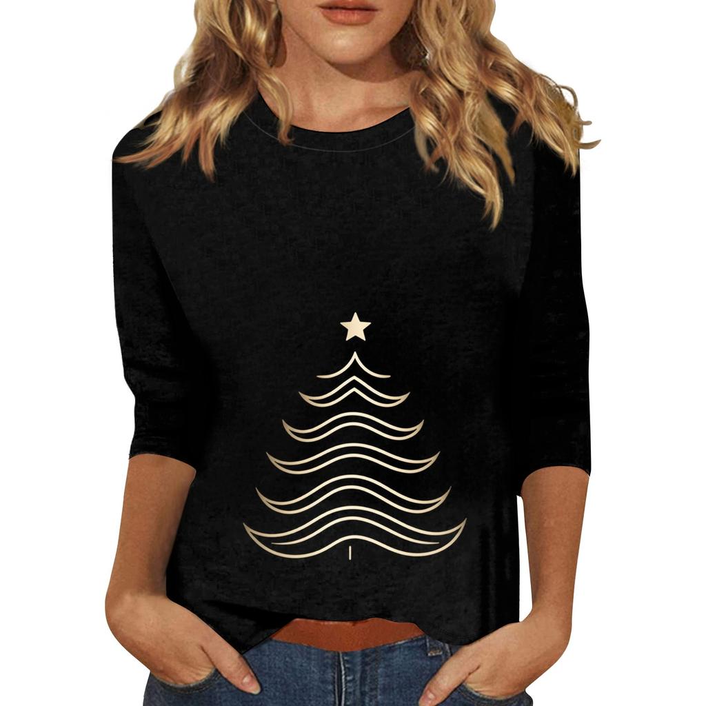 Женский топ с круглым вырезом и рукавом 3/4 с рождественским принтом