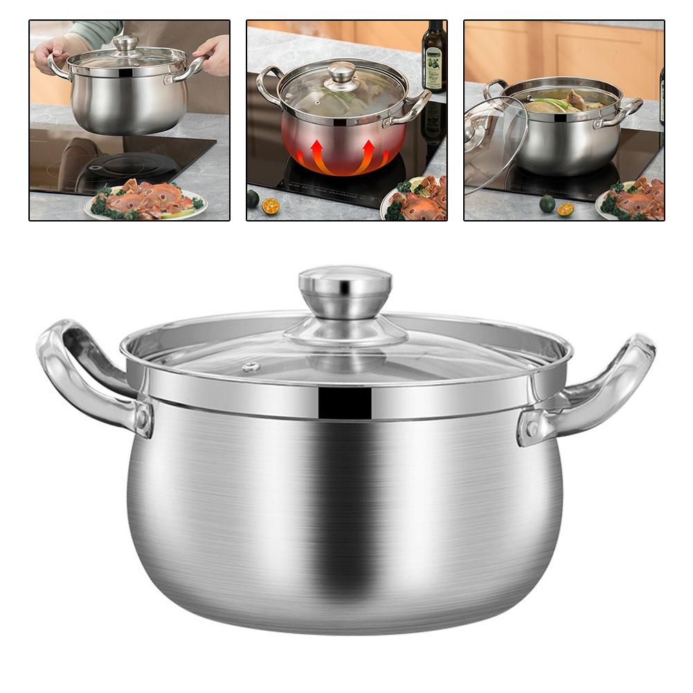 1 шт., кастрюля для супа с индукционным основанием из нержавеющей стали, предотвращает перелив, со стеклянной крышкой, 24 см