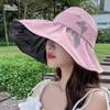 Women Summer UV Protection Wide Brim Panama Hat Bucket Hat Sun Cap Sunshade Hat Beach Cap