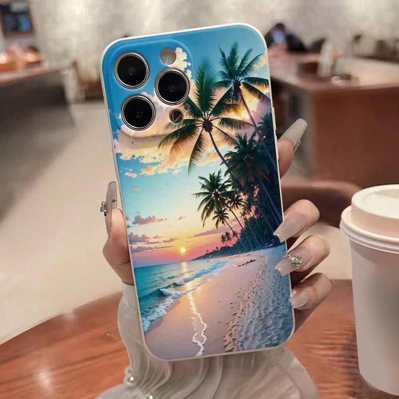 Мягкий чехол для телефона с рисунком пальмы на фоне заката на пляже для iPhone 16E 15 16 14 13 12 11 Pro Max XS XR Max 7 8 16 Plus Ударопрочный чехол